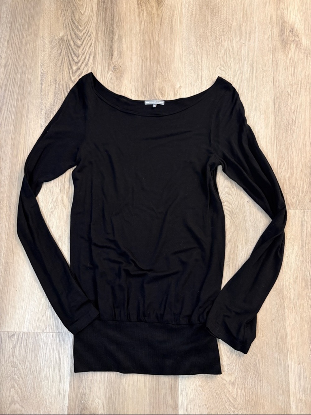James Perse Black Tencel Boat Neck Long Sleeve Tunic Ribbed Hem - Size 2 Medium
